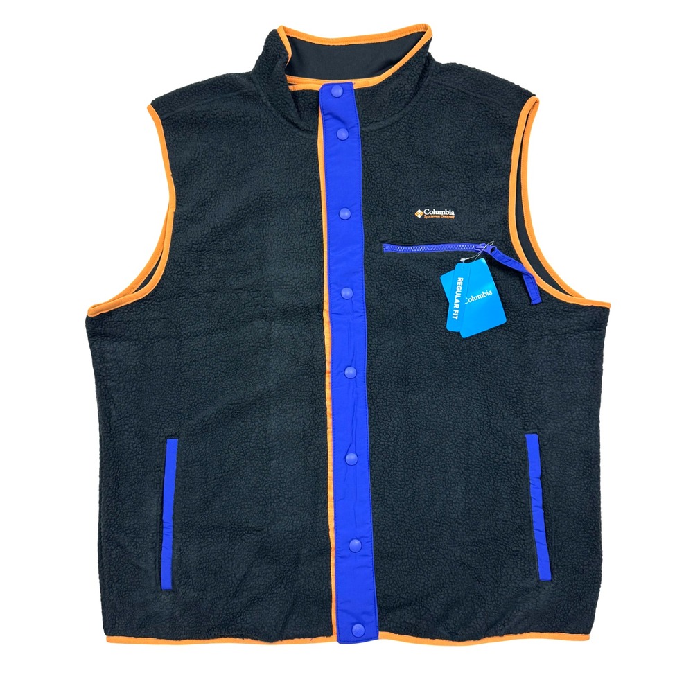 Columbia Helvetia II Fleece Vest Snap Men's Size XL Black Blue Orange NWT $75